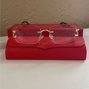 Cartier Rimless Glasses with Gold Accents and Clear Lenses
